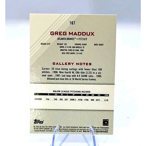 2022 Topps Gallery - Greg Maddux #167 - Picture 4 of 5